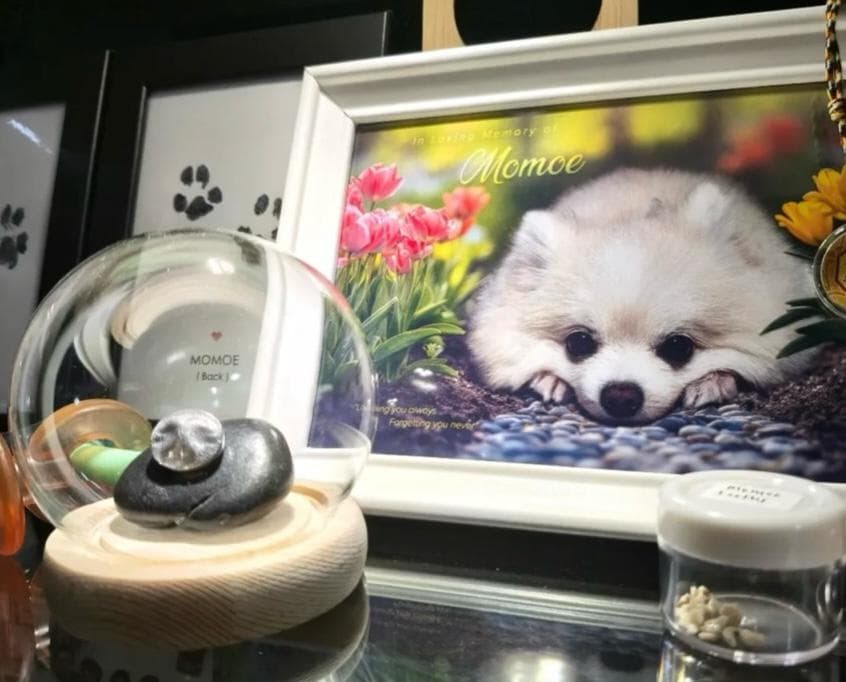 Memorial corner with photo and silver keepsake